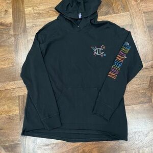 Champion Lightweight Black Hoodie with Colorful Sleeve Design Womens Size M